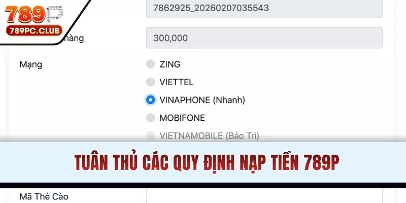 Tuân thủ các quy định nạp tiền 789P